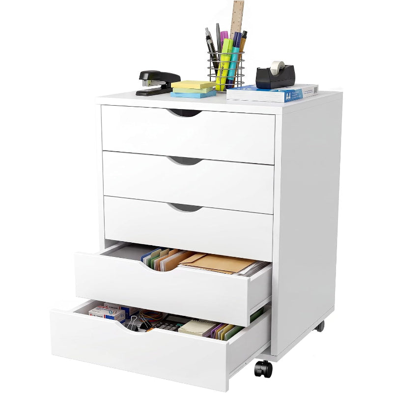 White Mobile 5‑Drawer Storage Cabinet
