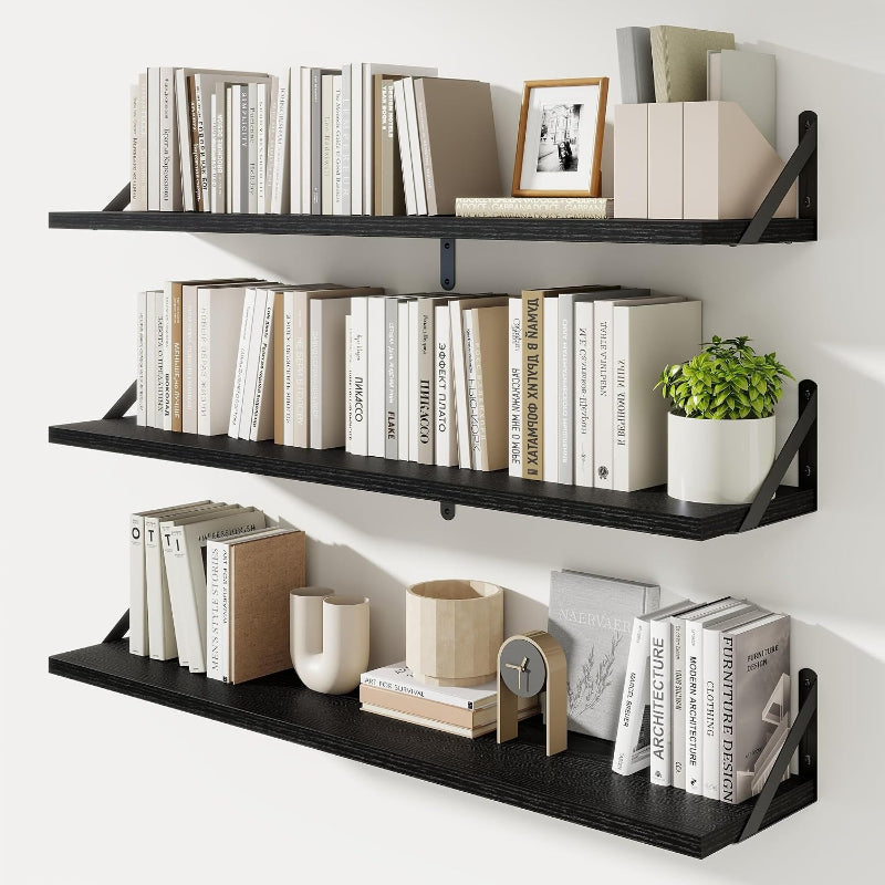 Black Rustic Wood Floating Wall Shelves
