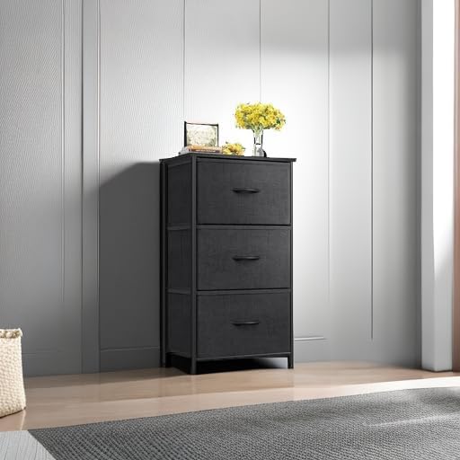 Black 3‑Drawer Bedroom Nightstand Dresser