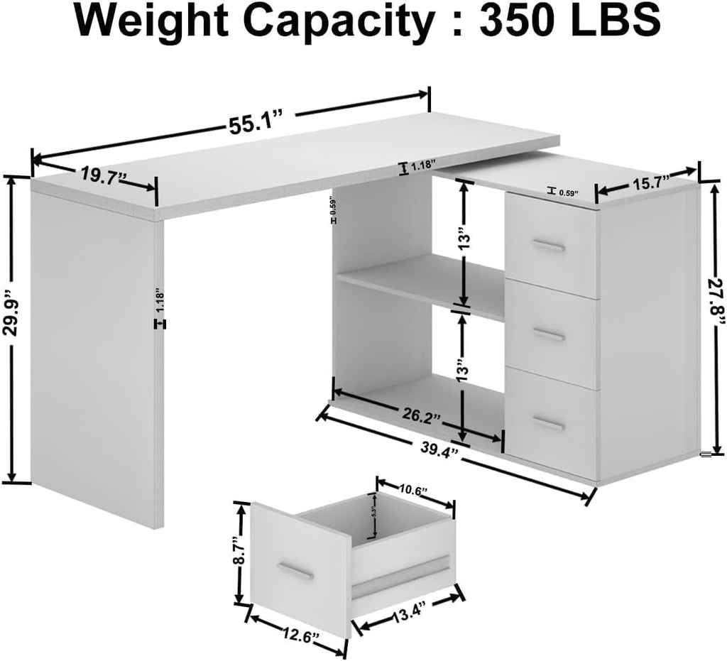 White L‑Shaped Corner Computer Desk