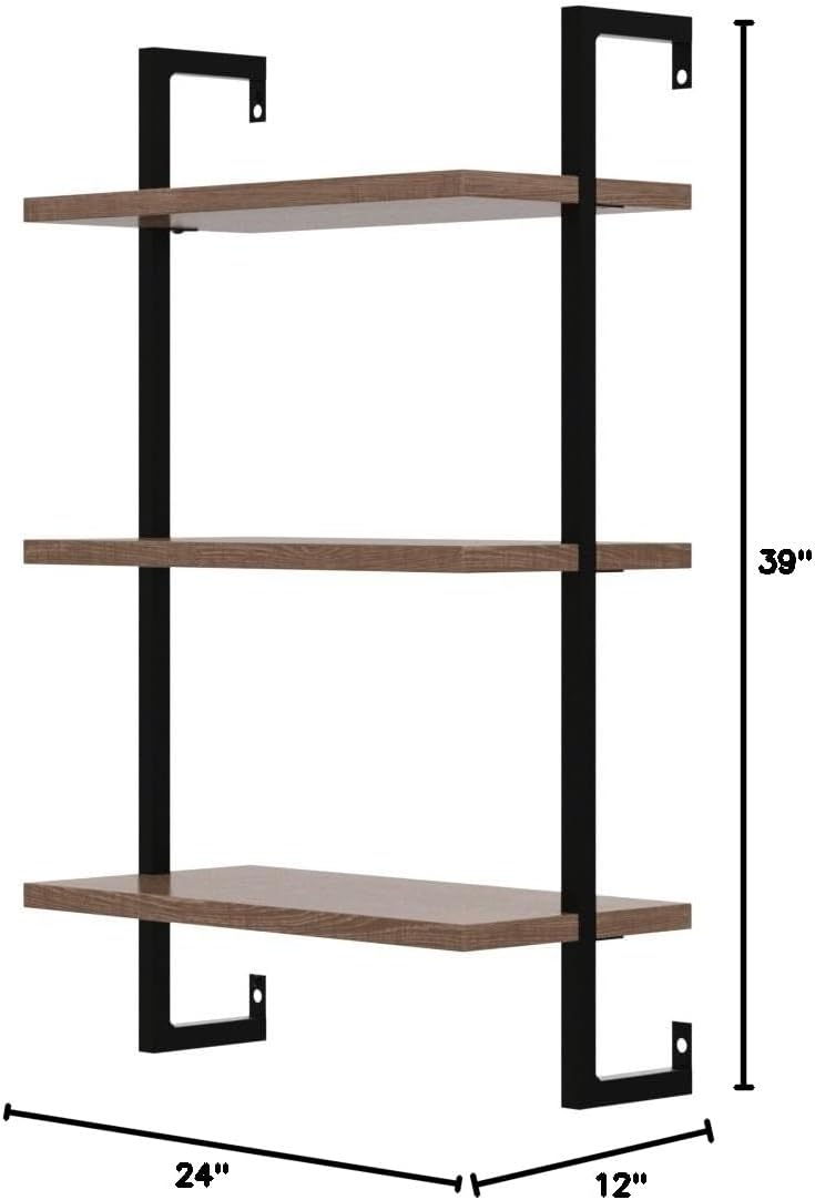 Rustic Oak Pipe Wall Mounted Bookshelf