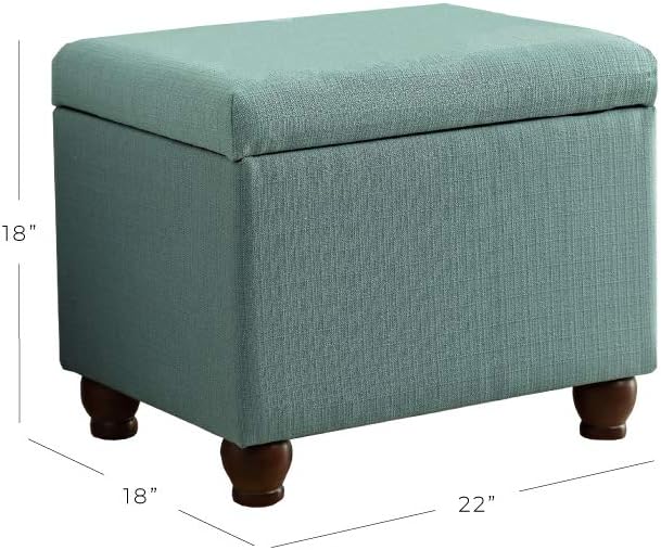 Aqua Linen Rectangular Storage Ottoman Bench