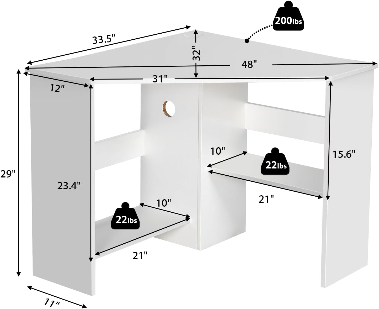 White Triangle Corner Writing Desk