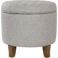 Gray Tufted Round Fabric Storage Ottoman