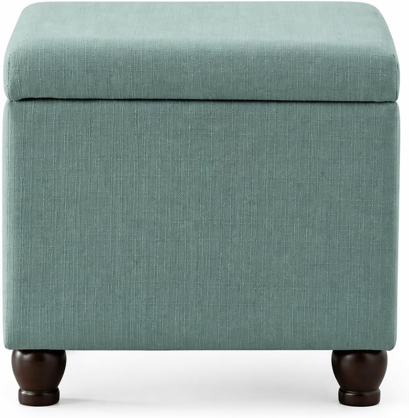 Aqua Linen Rectangular Storage Ottoman Bench