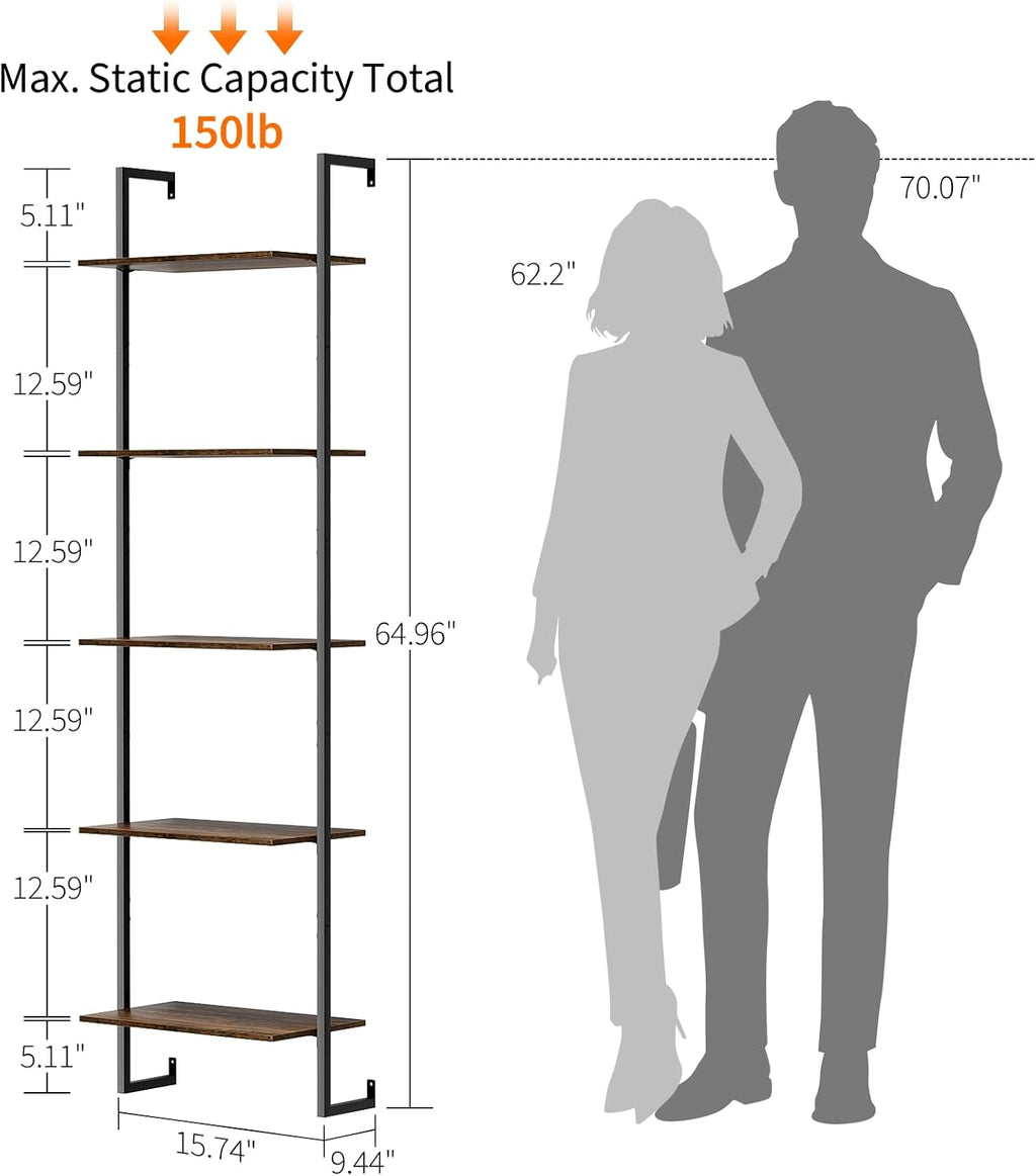 Brown Industrial Wall Ladder Bookshelf