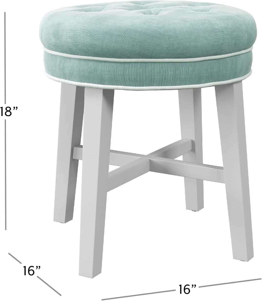 Blue Tufted Round Vanity Stool Seat
