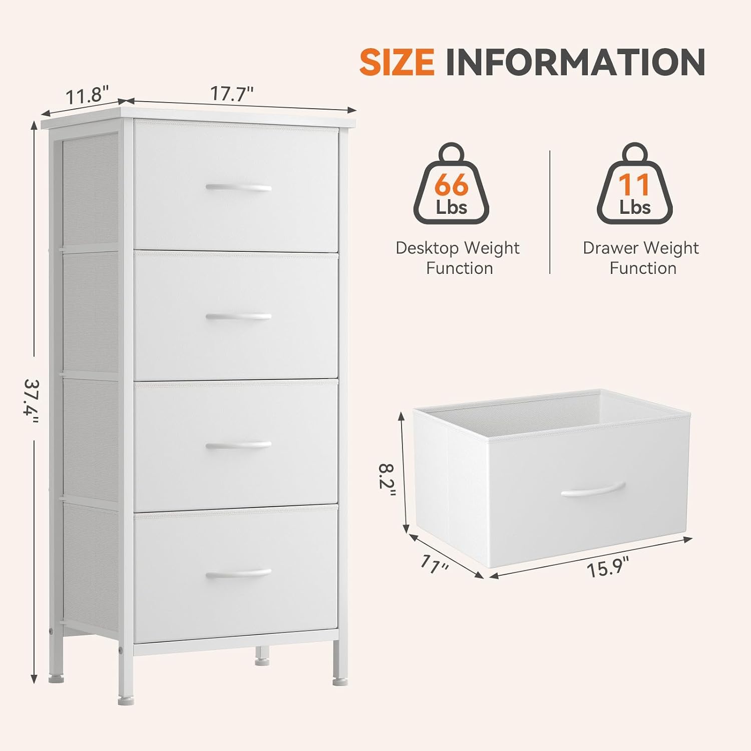 4‑Drawer Bedroom Storage Dresser Cabinet