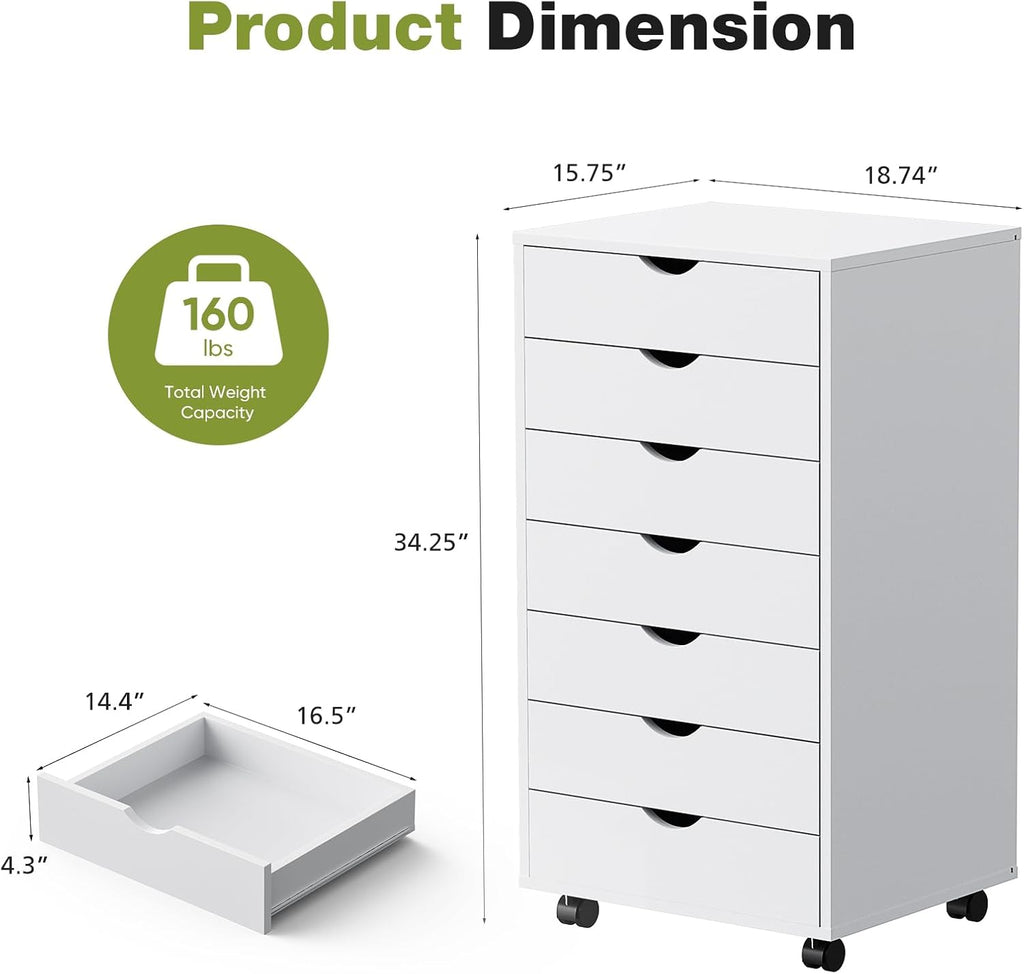 White 7‑Drawer Rolling Storage Cabinet