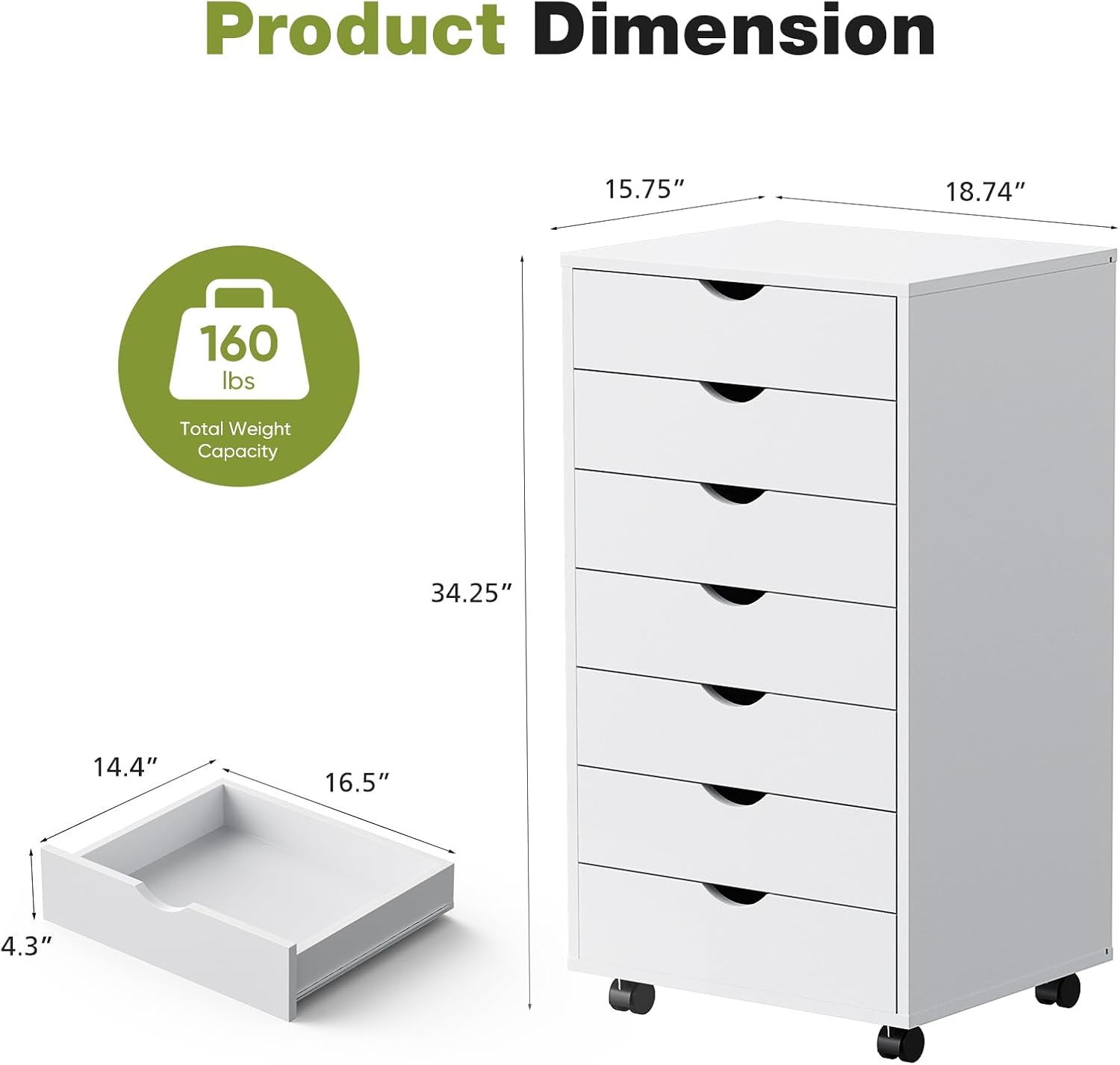 White 7‑Drawer Rolling Storage Cabinet