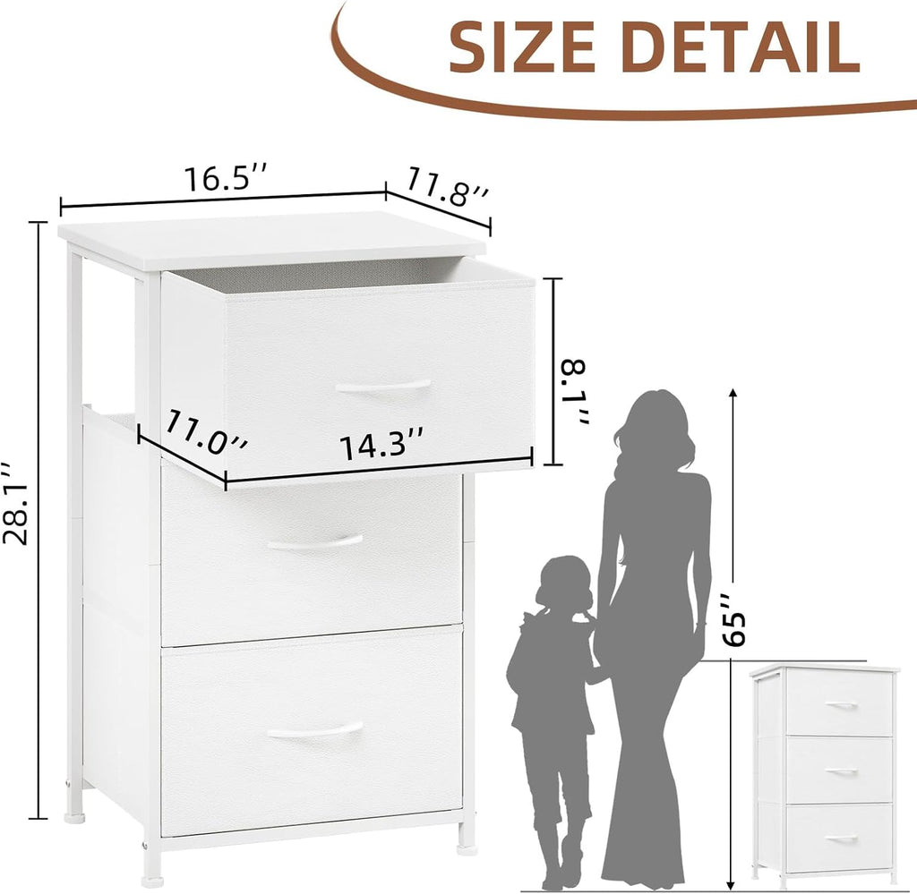 White 3‑Drawer Bedroom Storage Dresser