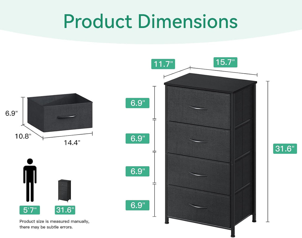 Black 4‑Drawer Bedroom Storage Dresser