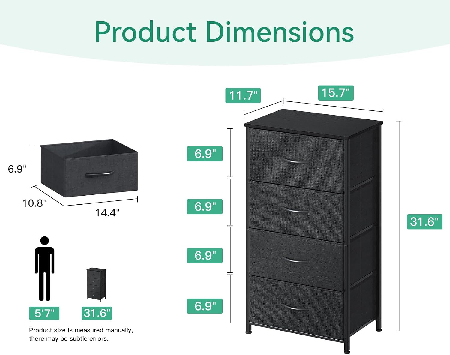 Black 4‑Drawer Bedroom Storage Dresser