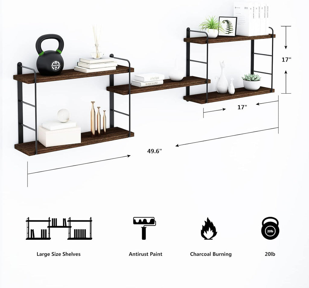 Brown Floating Wall‑Mounted Bookshelves