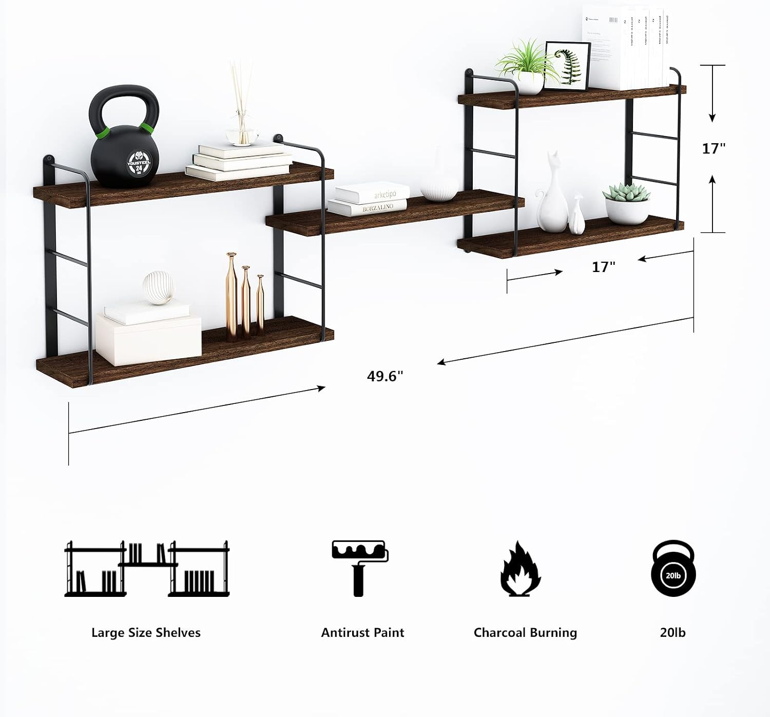 Brown Floating Wall‑Mounted Bookshelves