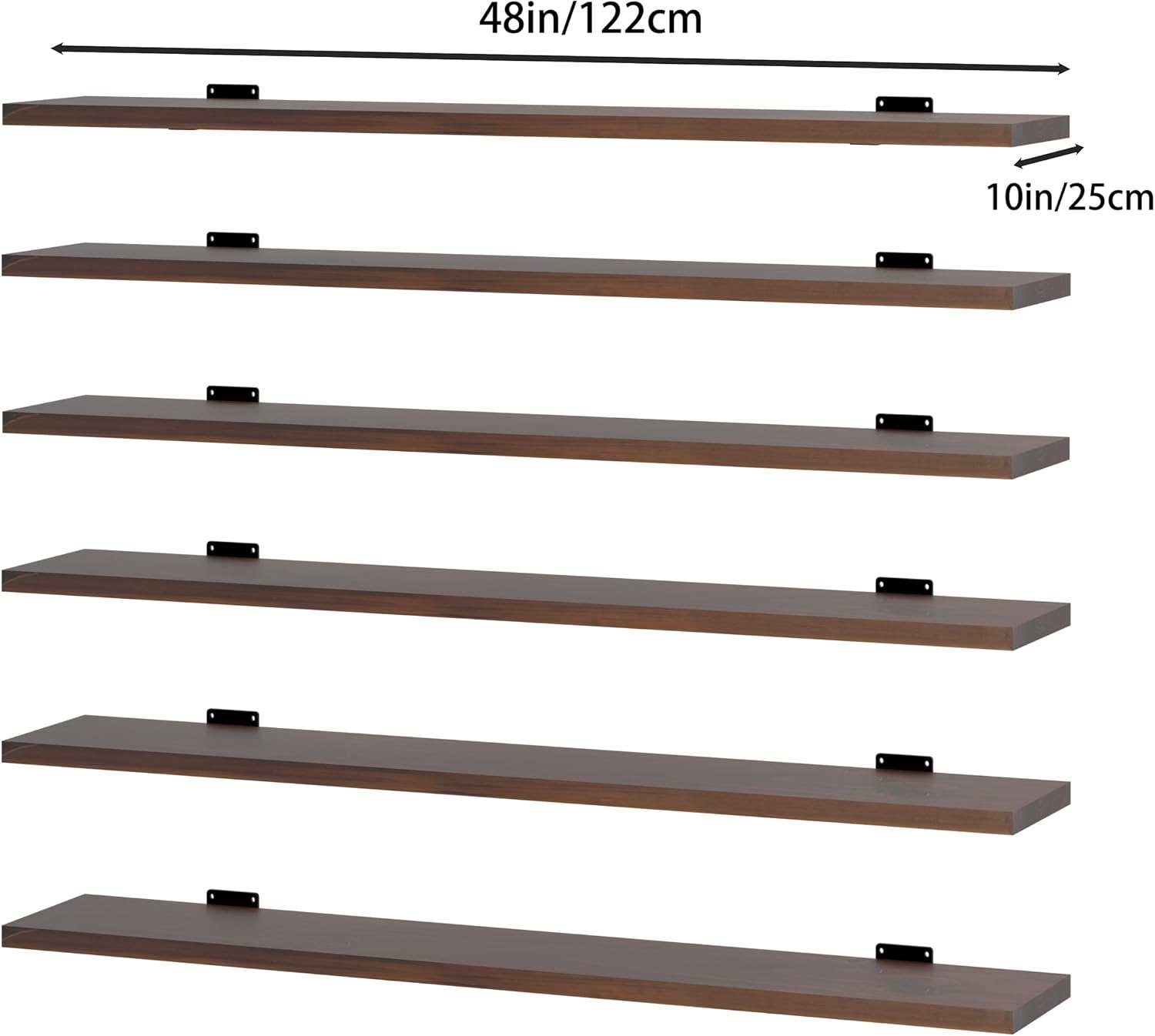 Walnut Long Wall‑Mounted Floating Bookshelf