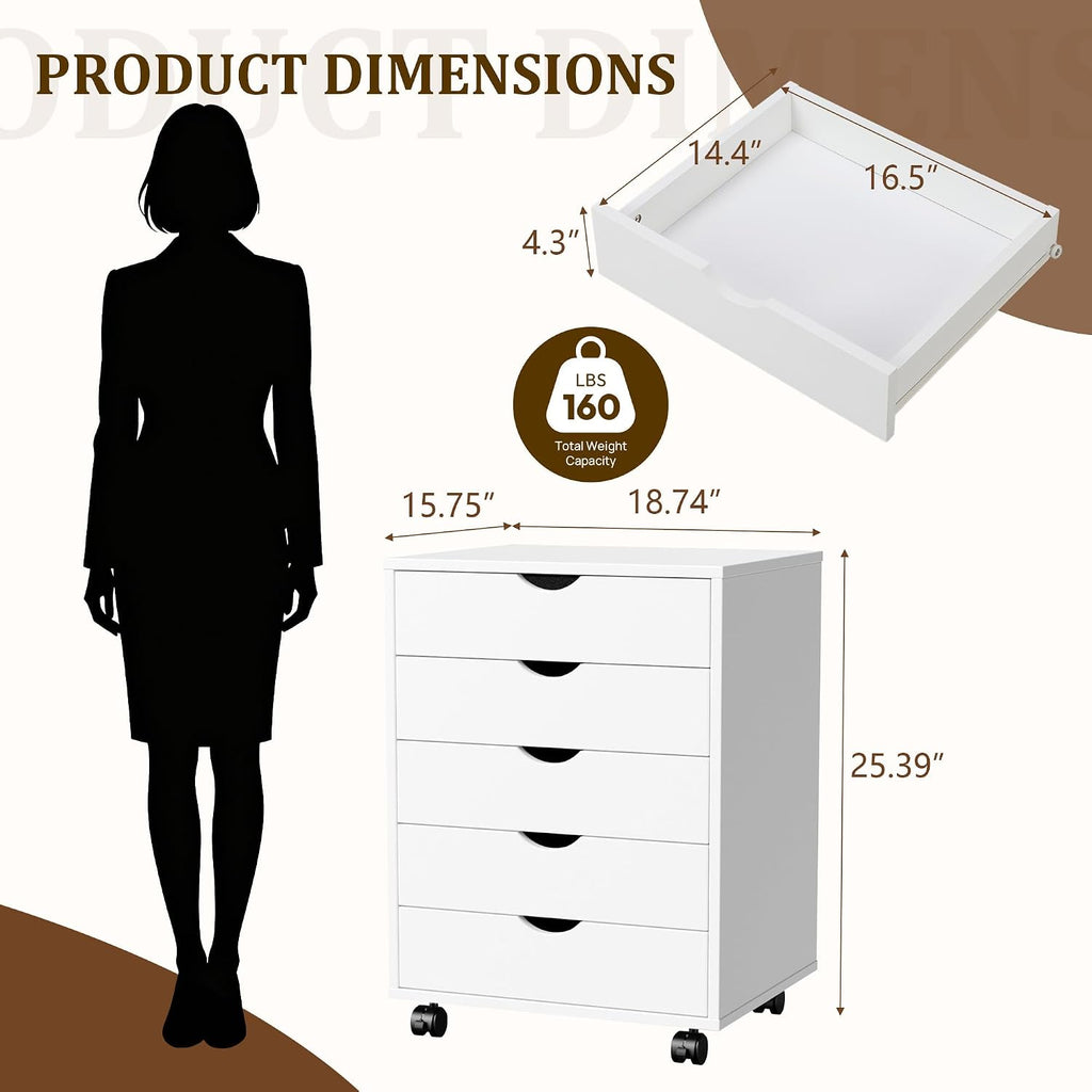 White Mobile 5‑Drawer Storage Cabinet