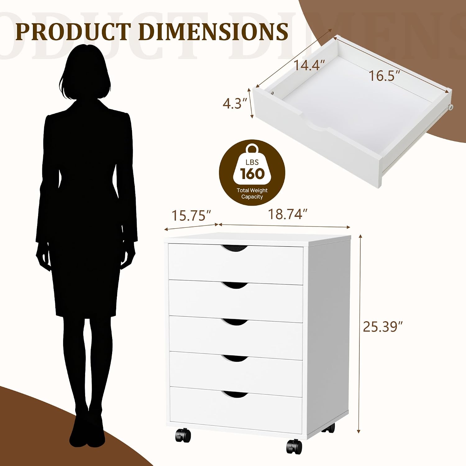 White Mobile 5‑Drawer Storage Cabinet
