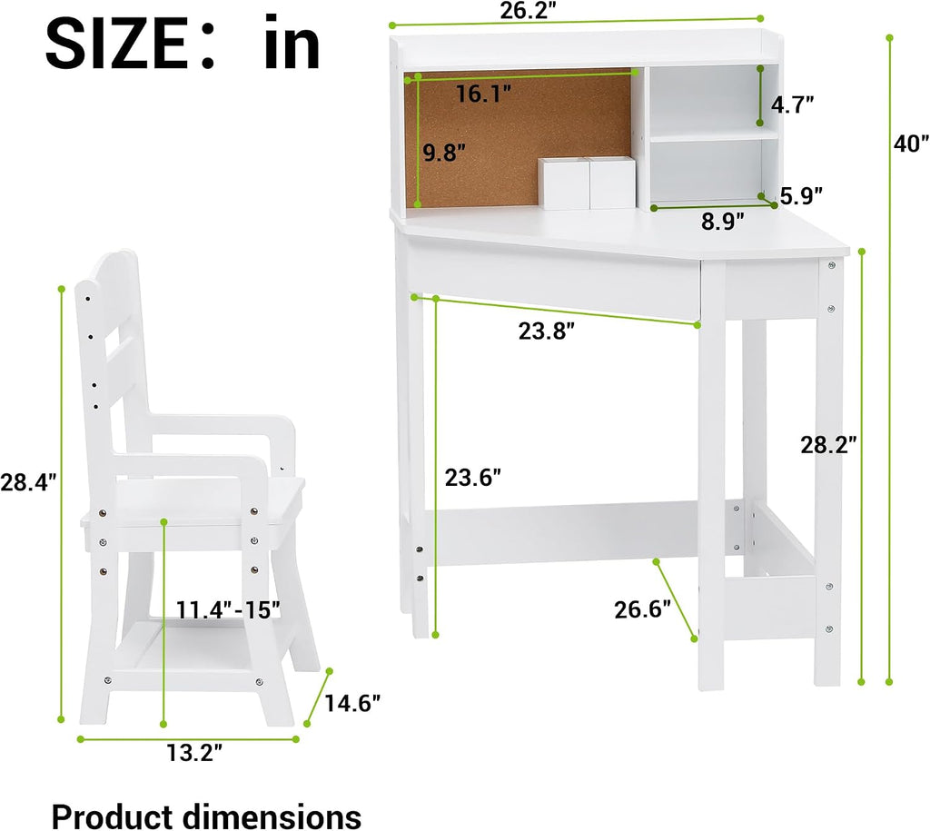 Kids L‑Shaped Study Desk Chair Set