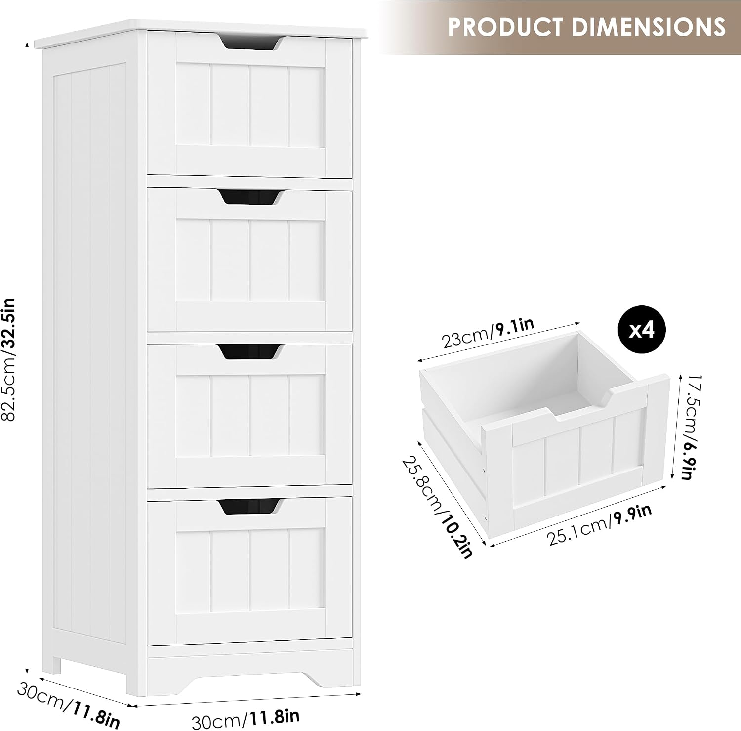 4‑Drawer Bathroom Storage Cabinet
