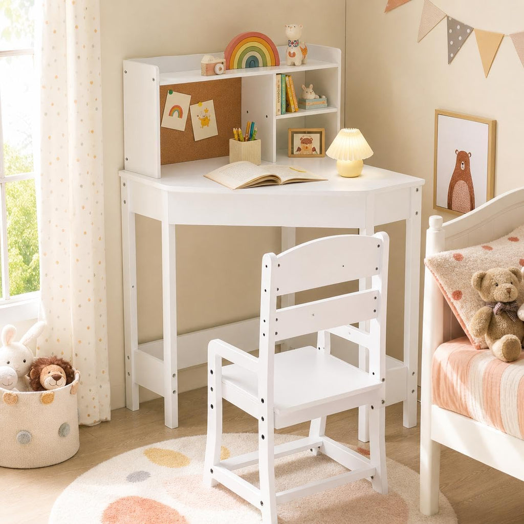 Kids L‑Shaped Study Desk Chair Set
