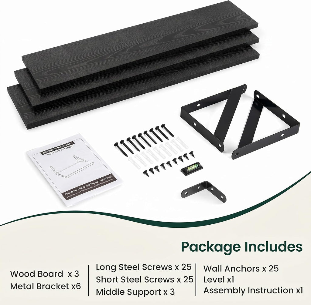 Black Rustic Wood Floating Wall Shelves
