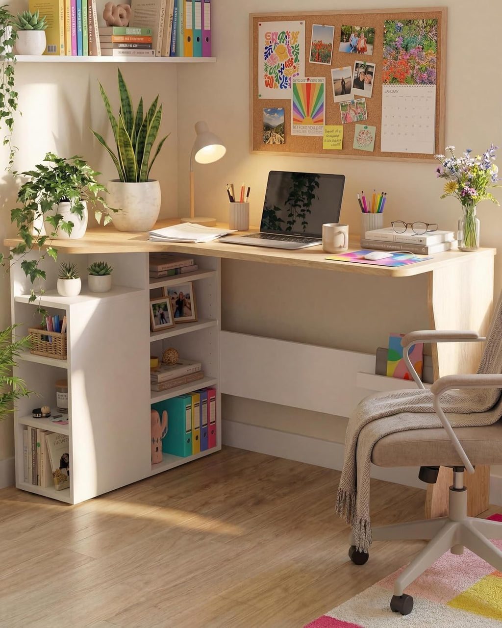 Oak L‑Shaped Corner Writing Desk