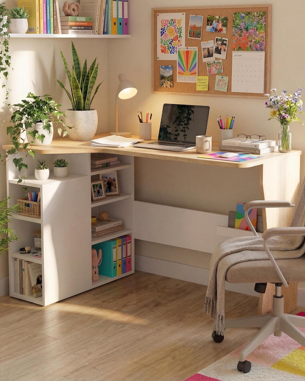 Oak L‑Shaped Corner Writing Desk