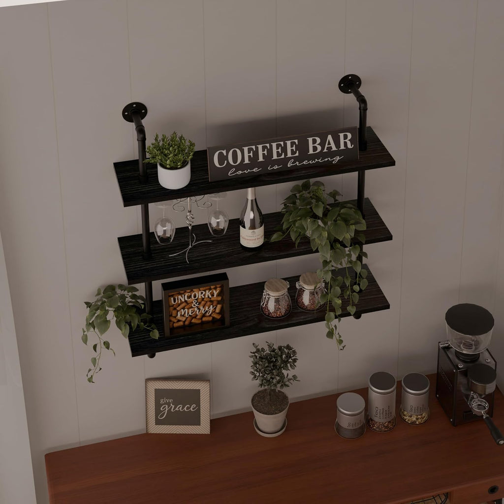 Rustic Industrial Pipe Wood Wall Shelves