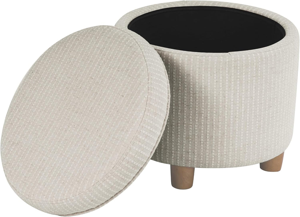 White Woven Round Storage Ottoman Bench