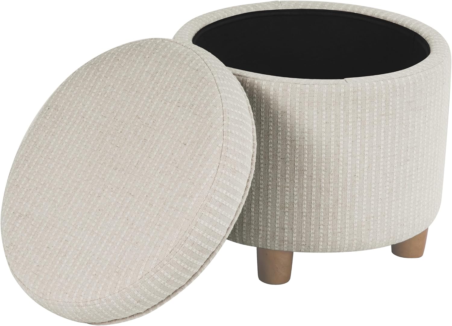 White Woven Round Storage Ottoman Bench