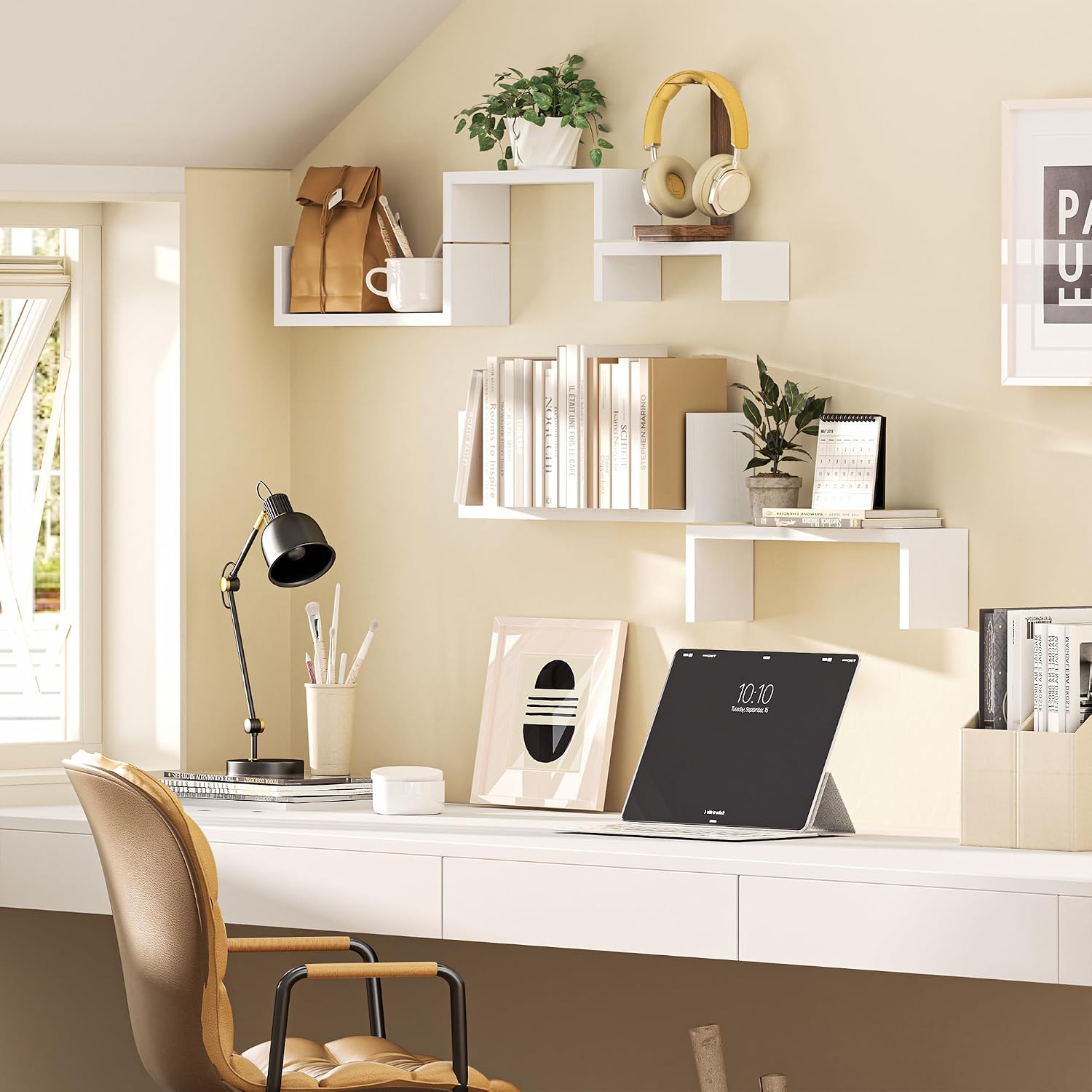 White Solid Wood Floating Wall Shelves