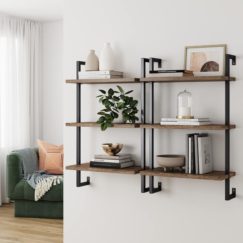 Rustic Oak Pipe Wall Mounted Bookshelf