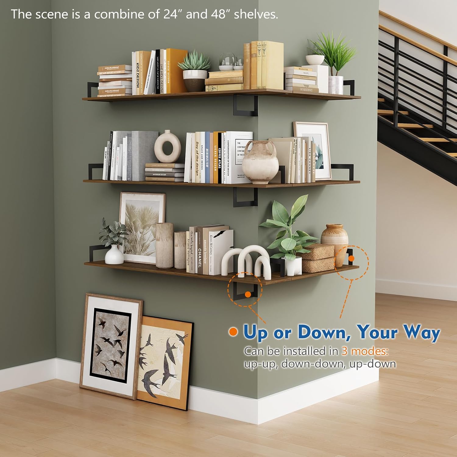 Rustic Wood Floating Wall Bookshelves