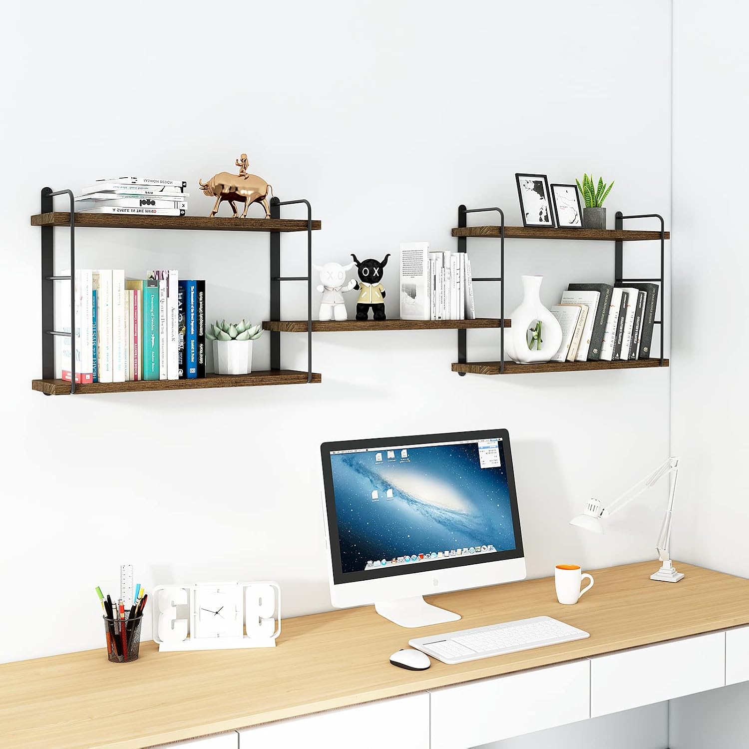 Brown Floating Wall‑Mounted Bookshelves