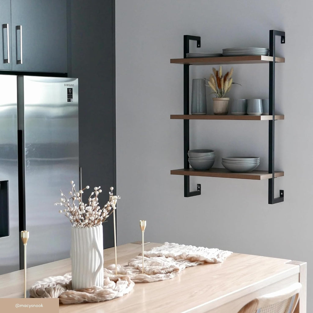 Rustic Oak Pipe Wall Mounted Bookshelf