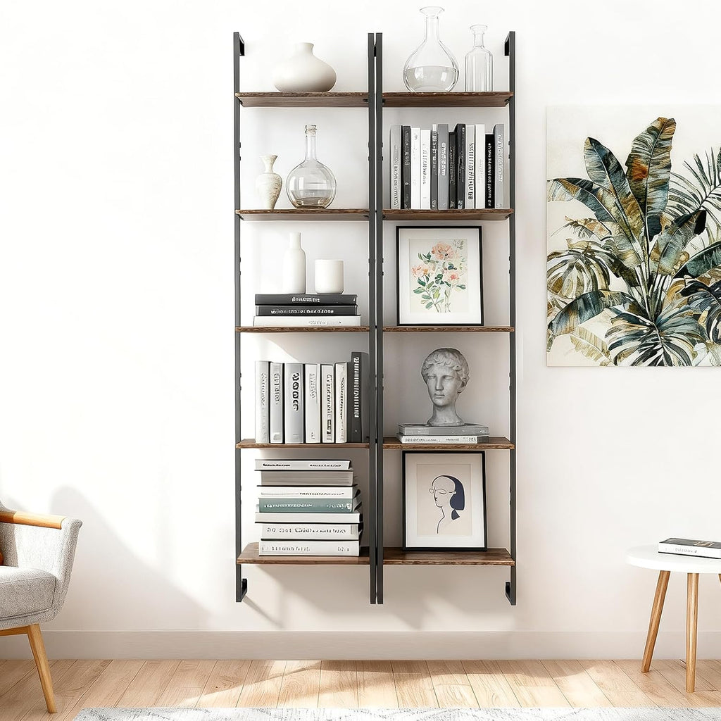 Brown Industrial Wall Ladder Bookshelf