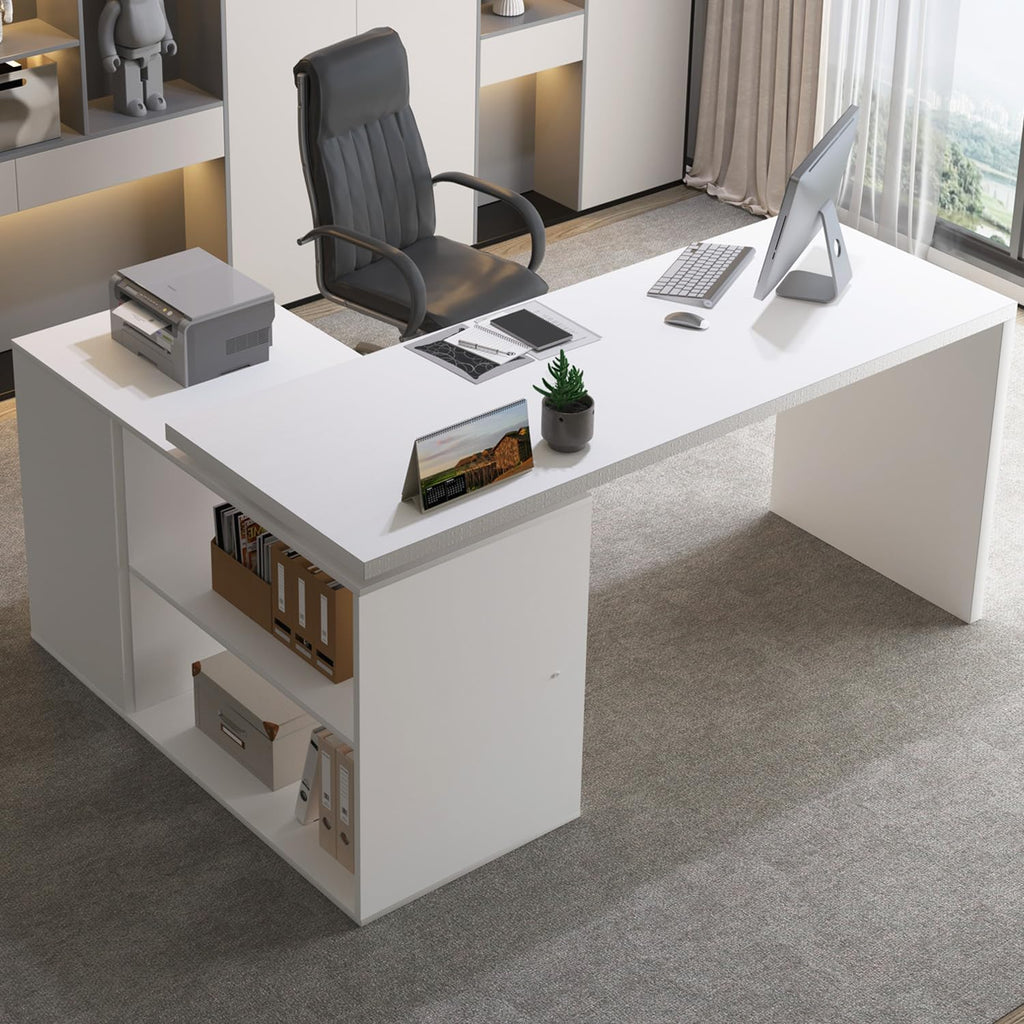 White L‑Shaped Corner Computer Desk