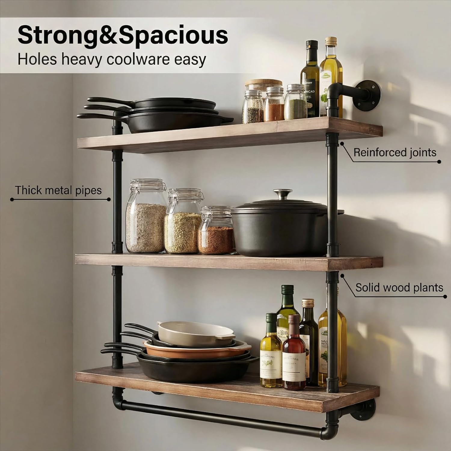 Industrial Pipe Wood Wall Mounted Shelves
