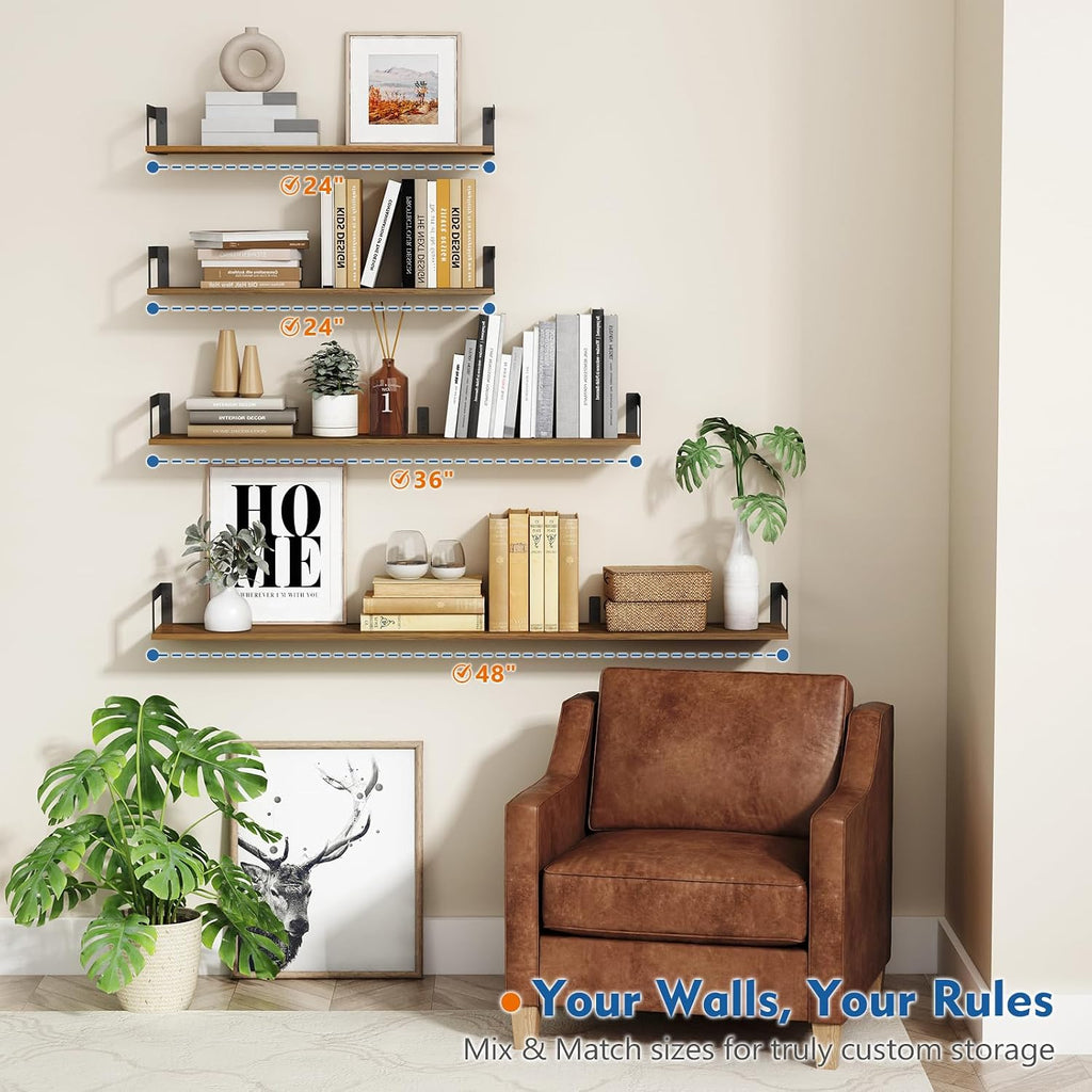Rustic Wood Floating Wall Bookshelves