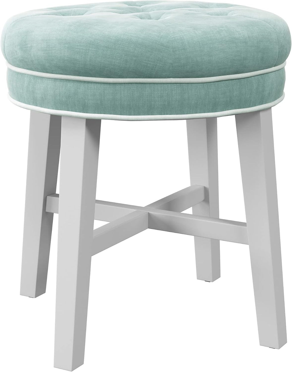 Blue Tufted Round Vanity Stool Seat
