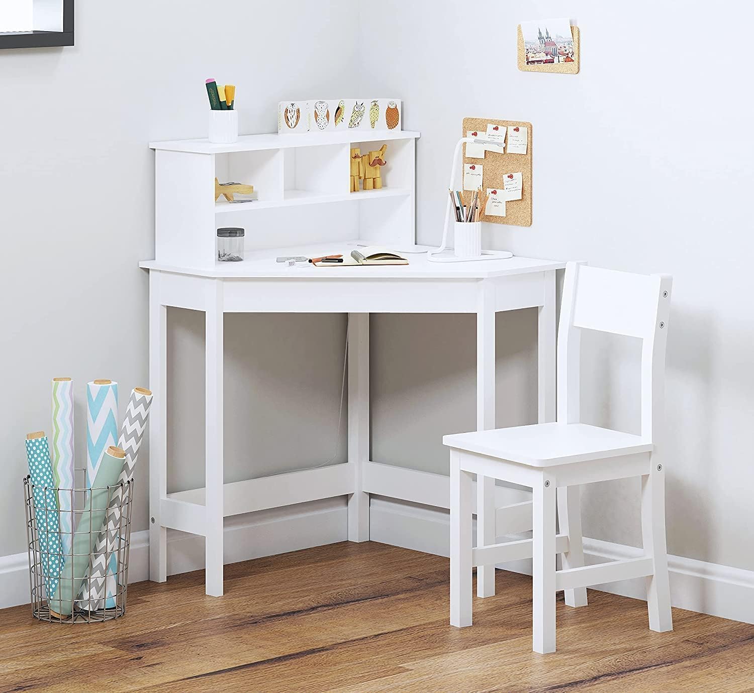 White Wooden Kids Study Desk Set