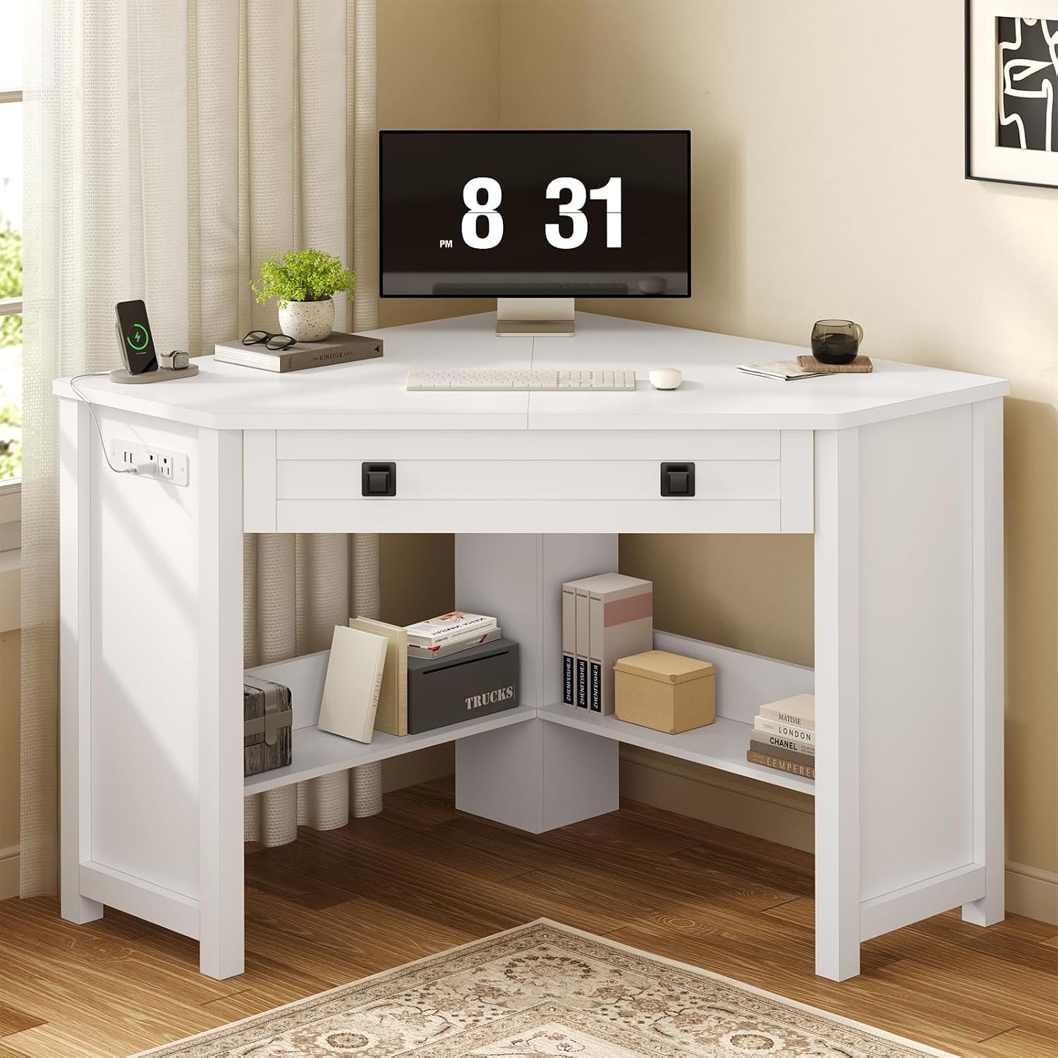 Farmhouse Corner Desk With Storage Drawers