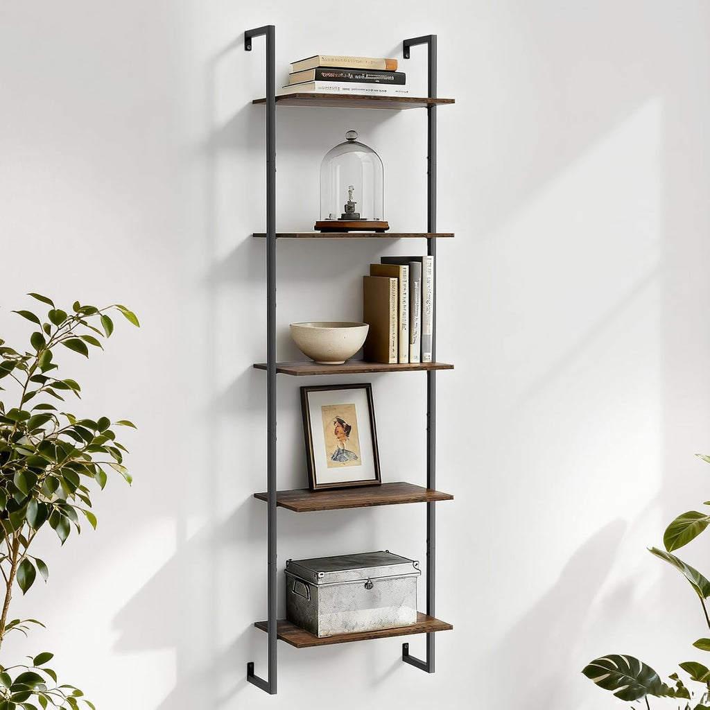 Brown Industrial Wall Ladder Bookshelf