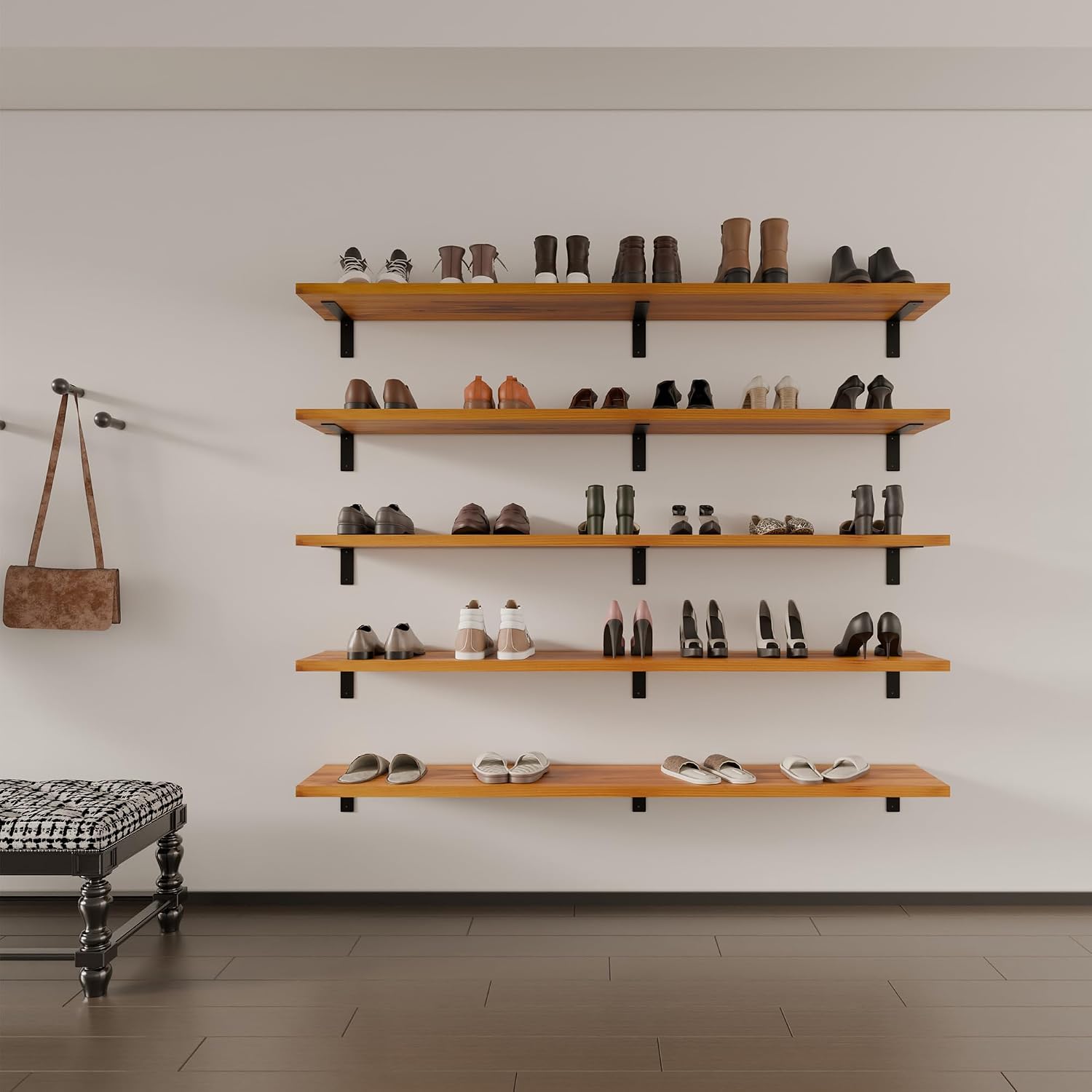Long Solid Wood Wall Floating Shelves