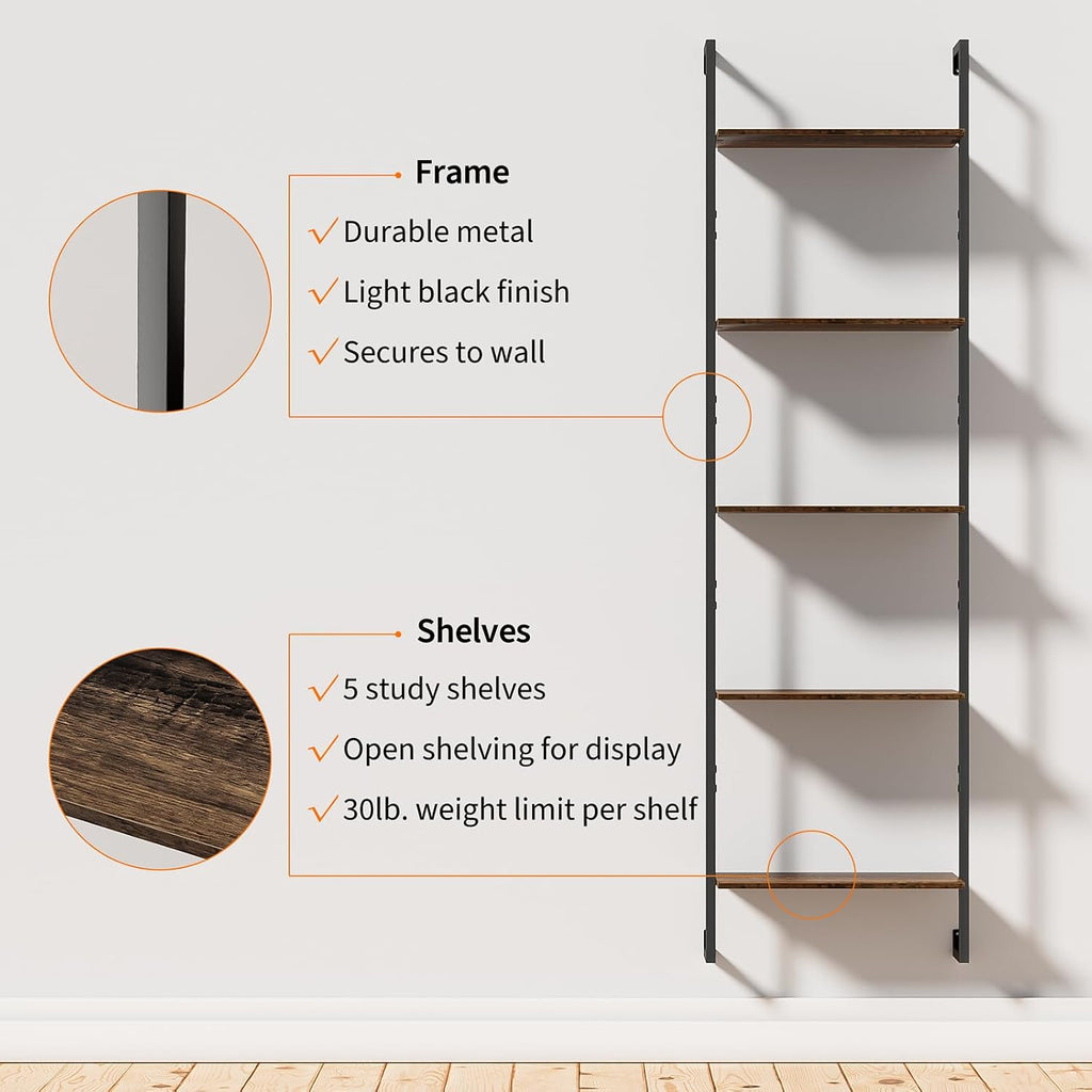 Brown Industrial Wall Ladder Bookshelf