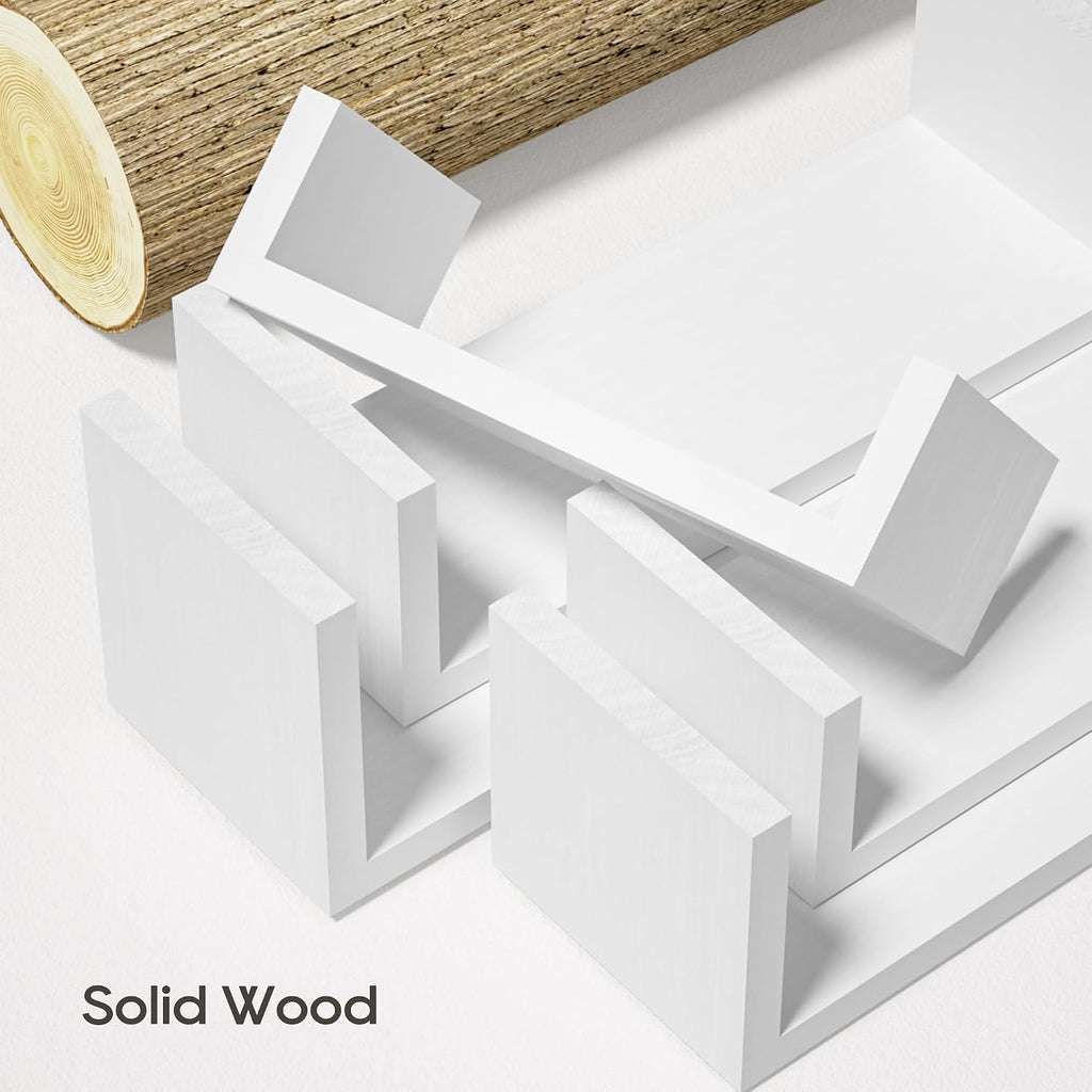 White Solid Wood Floating Wall Shelves