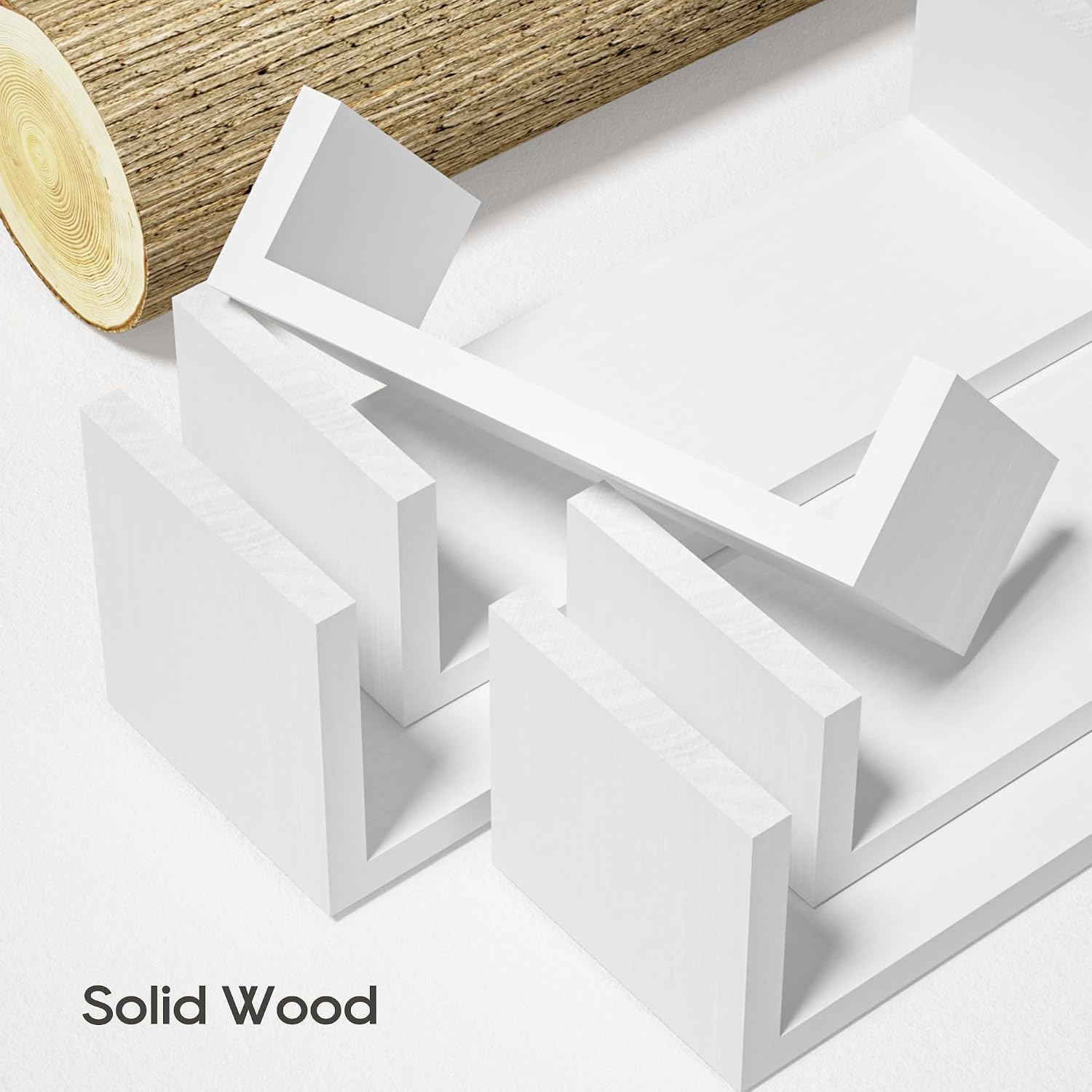 White Solid Wood Floating Wall Shelves