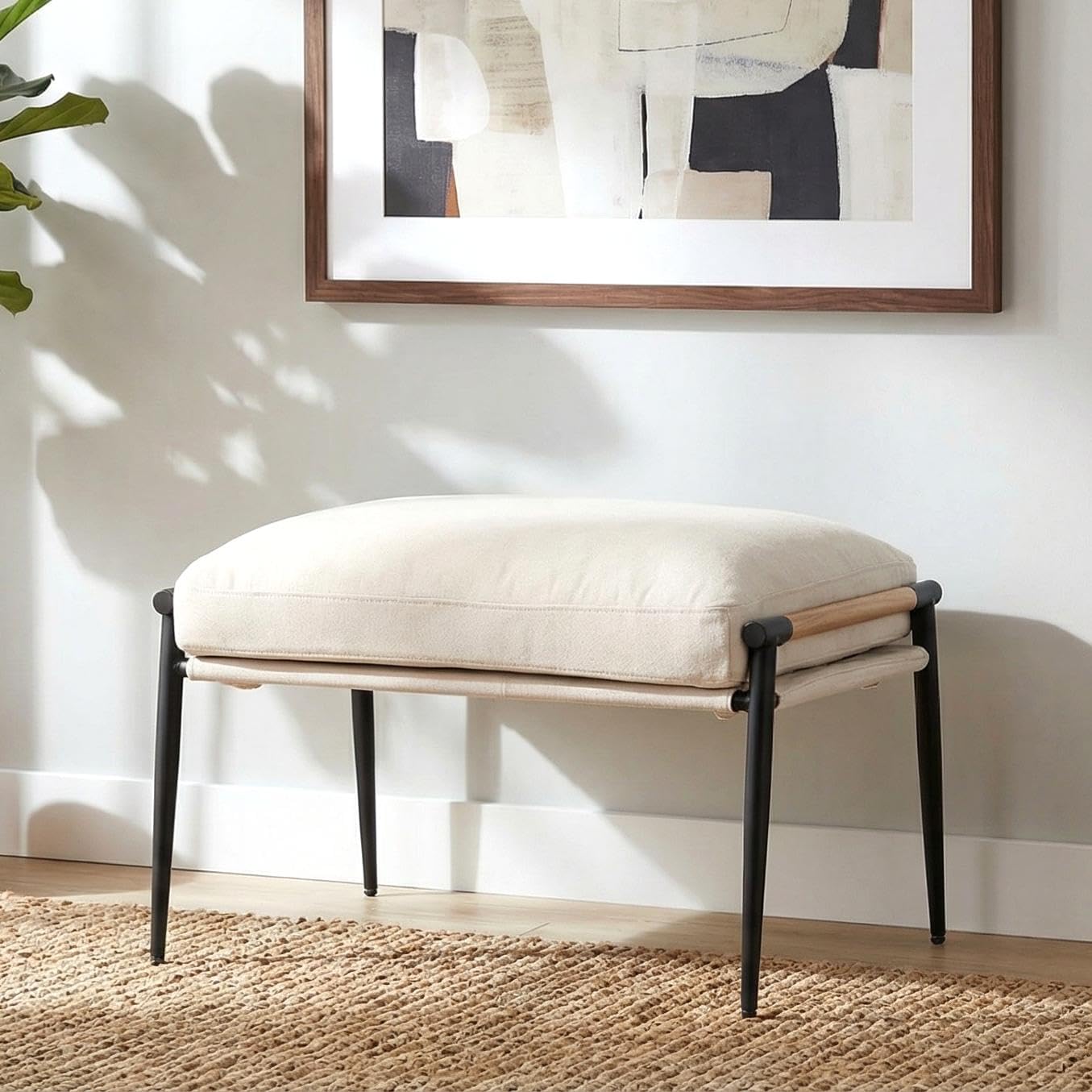 Beige Chenille Modern Upholstered Footstool