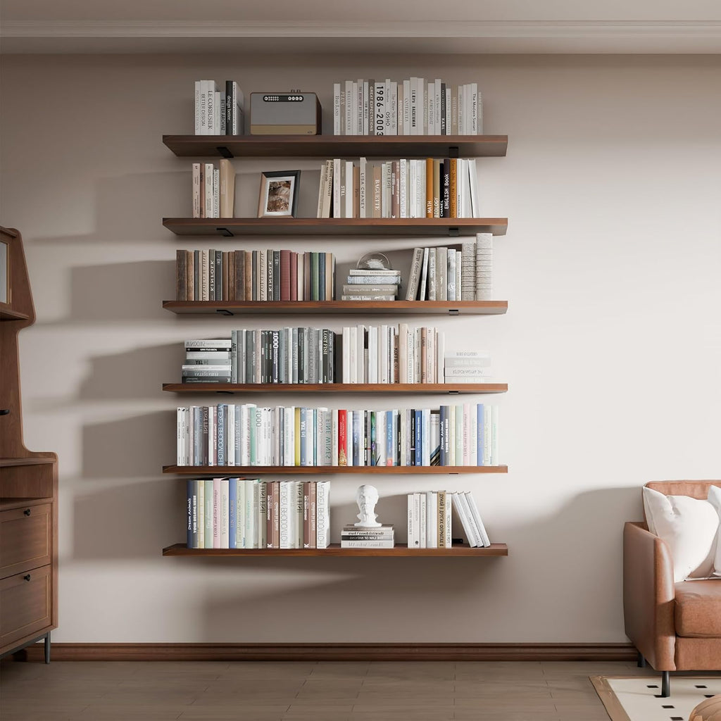 Walnut Long Wall‑Mounted Floating Bookshelf
